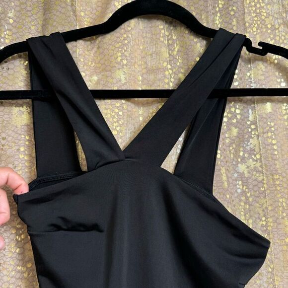 Express Black Asymmetrical Strappy Jersey Knit Smooth Bodysuit XS - Picture 3 of 6